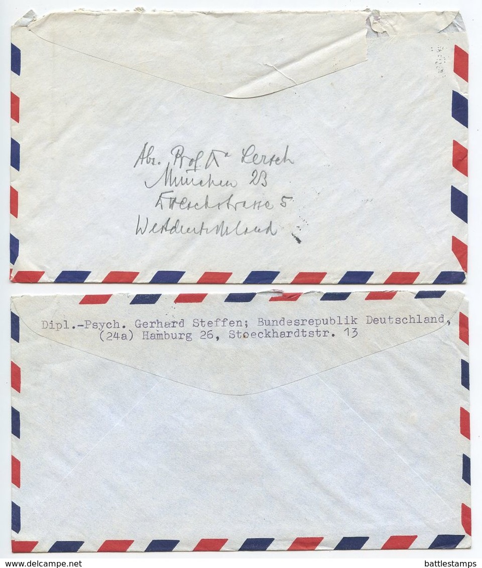 Germany, West 1956 2 Airmail Covers Hamburg & Freiburg To U.S., Scott 708 X 8 Heuss - Covers & Documents