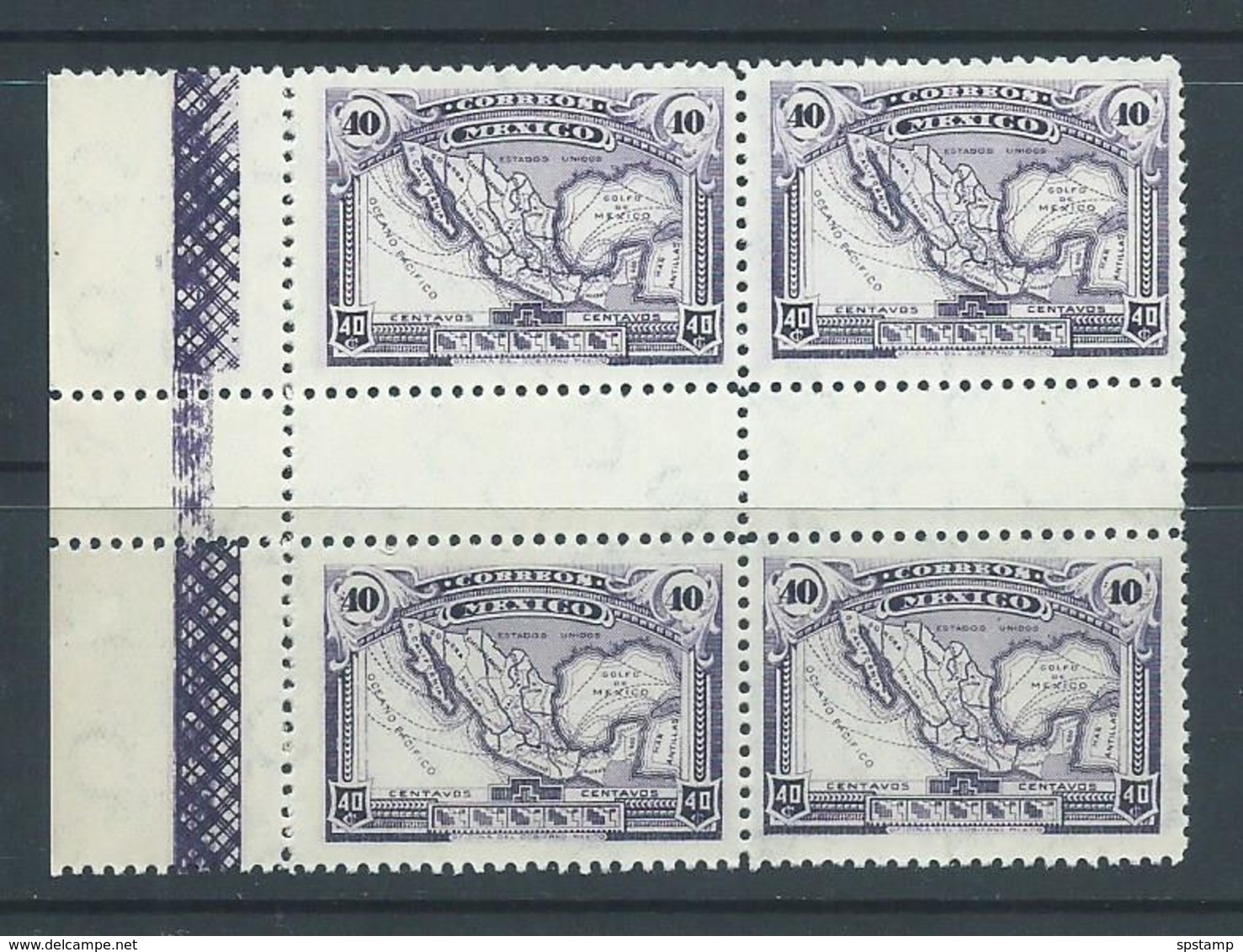 Mexico 1923 40c Violet Map Gutter Block Of 4 MNH - Mexico