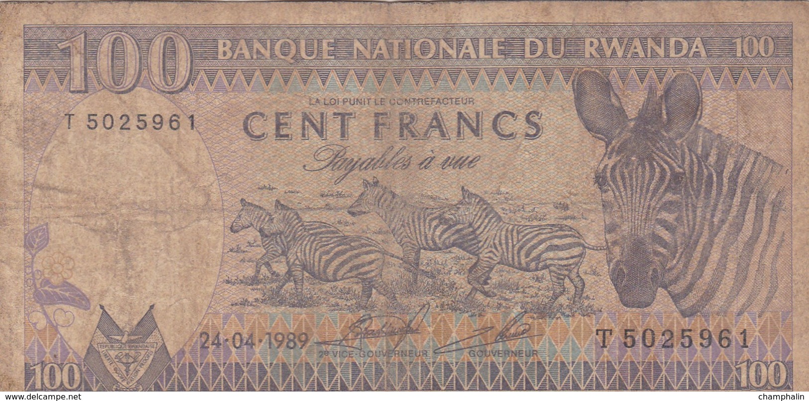 Rwanda - Billet De 100 Francs - 24 Avril 1989 - Rwanda