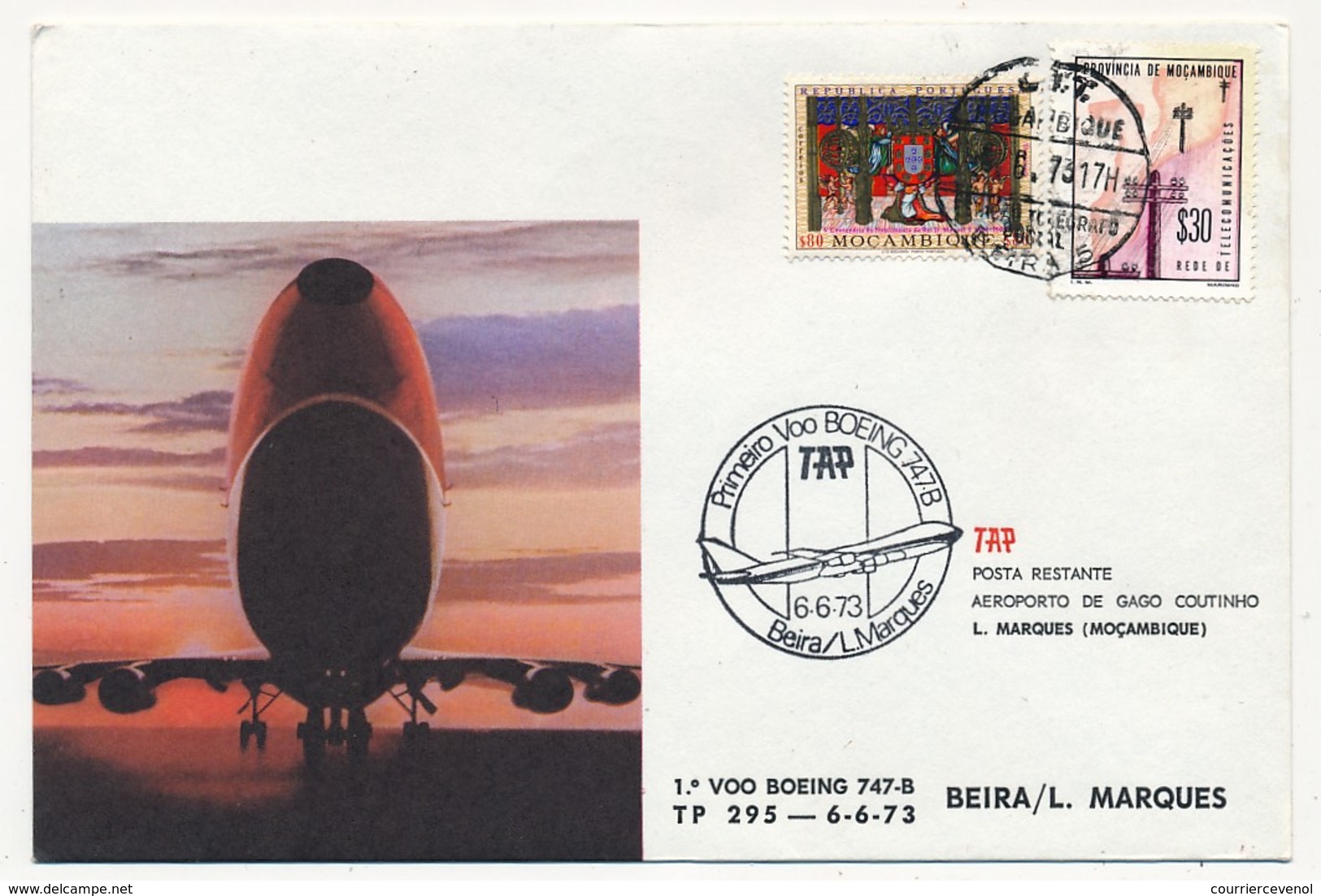 MOZAMBIQUE - Premier Vol BOEING 747B - Beira / L.Marques - 6.6.1973 - Mozambique
