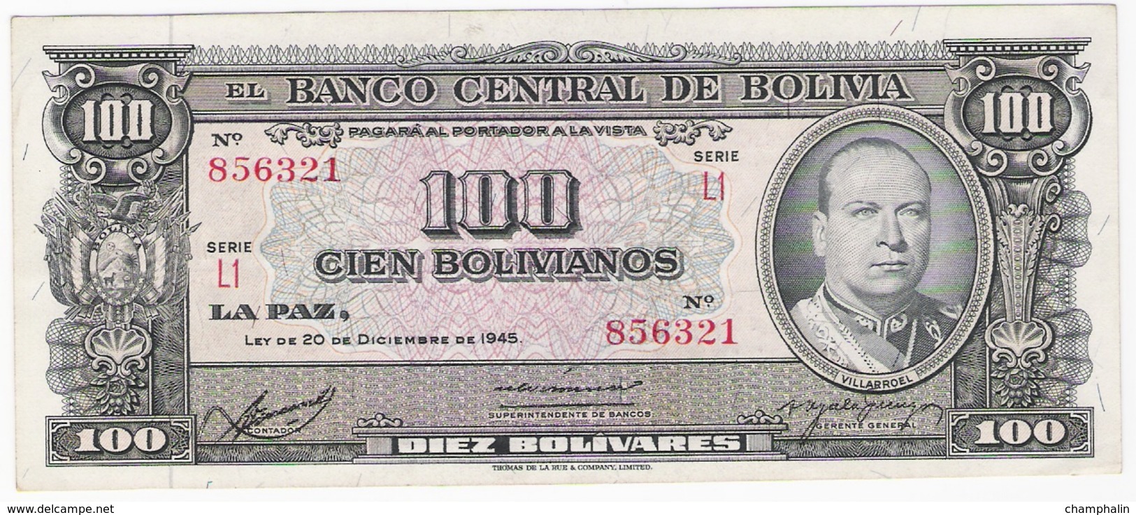 Bolivie - Billet De 100 Bolivianos - 20 Décembre 1945 - Villaroel - Presque Neuf - Bolivien