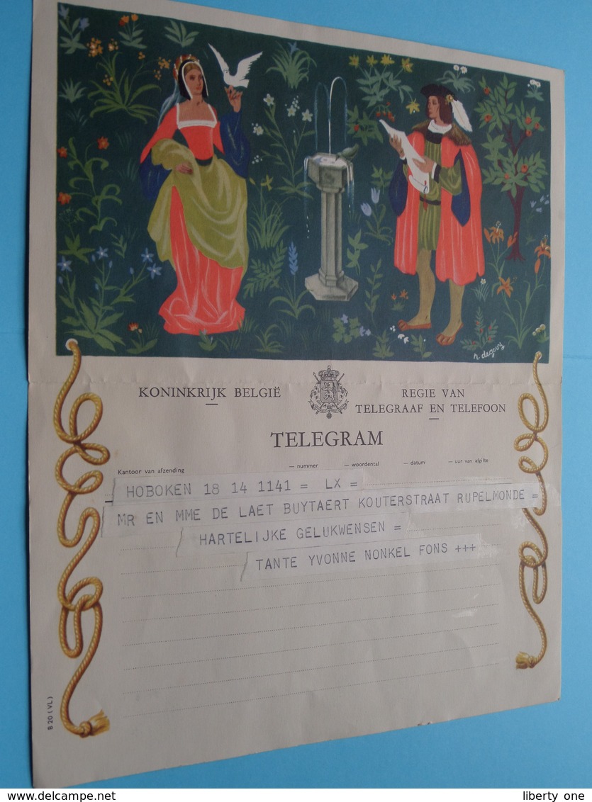 TELEGRAM Voor Fam. DE LAET / BUYTAERT Rupelmonde > V/d Tante Yvonne & Nonkel Fons > 1959 ! - Autres & Non Classés