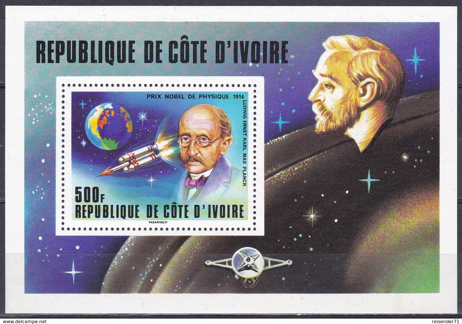 Elfenbeinküste Ivory Coast Cote D'Ivoire 1978 Persönlichkeiten Nobelpreis Nobel Max Planck Raumfahrt Space, Bl. 11 ** - Costa D'Avorio (1960-...)