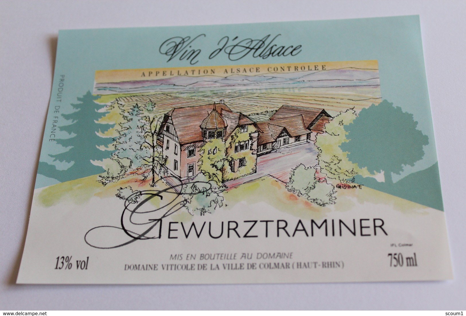 Etiquette Neuve Jamais Servie Vin D Alsace  GEWURZTRAMINER   Domaine Viticole De La Ville De Colmar - Gewurztraminer