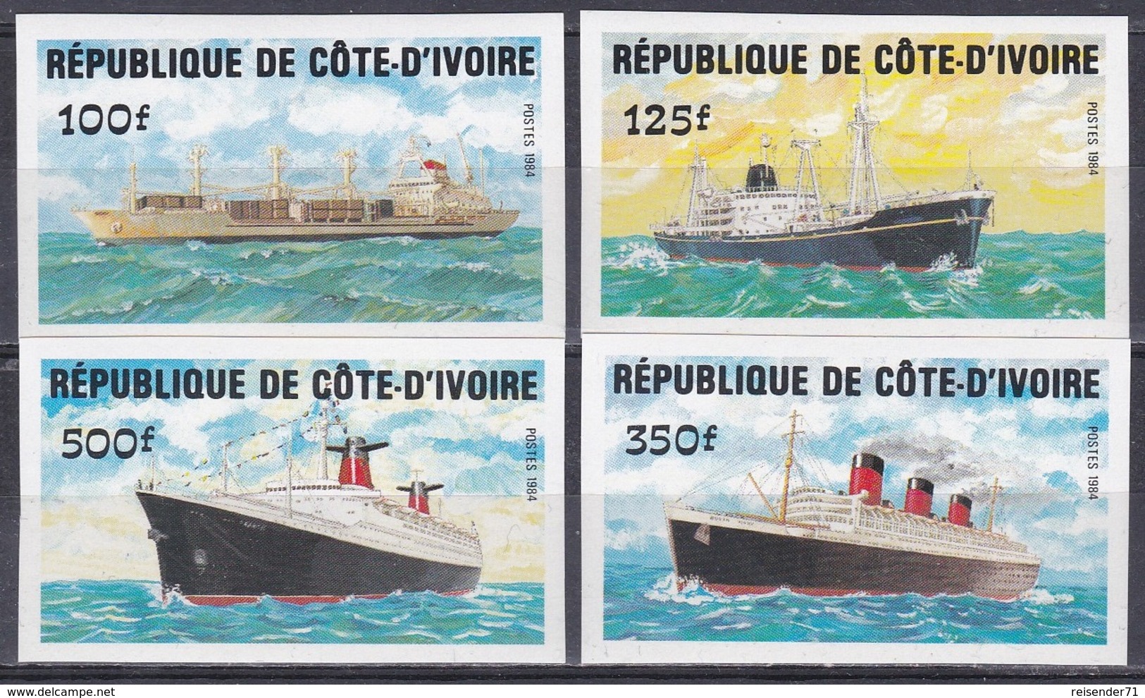 Elfenbeinküste Ivory Coast Cote D'Ivoire 1984 Transport Seefahrt Schiffe Ships Dampfer Steamer, Mi. 830-3 ** Imperf. - Côte D'Ivoire (1960-...)