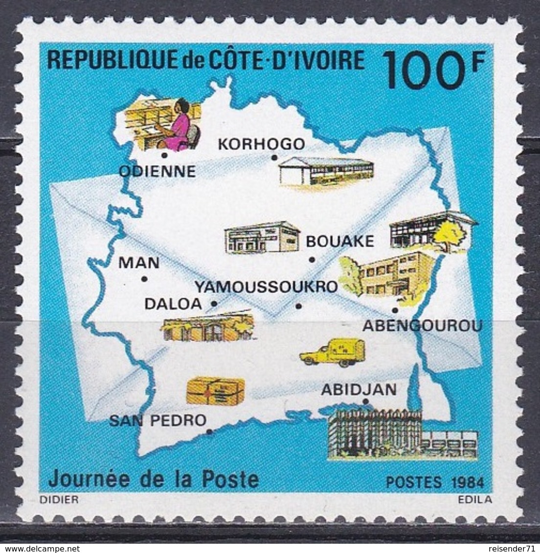 Elfenbeinküste Ivory Coast Cote D'Ivoire 1984 Philatelie Philately Postwesen Postamt Post Office Karten Maps, Mi. 834 ** - Côte D'Ivoire (1960-...)