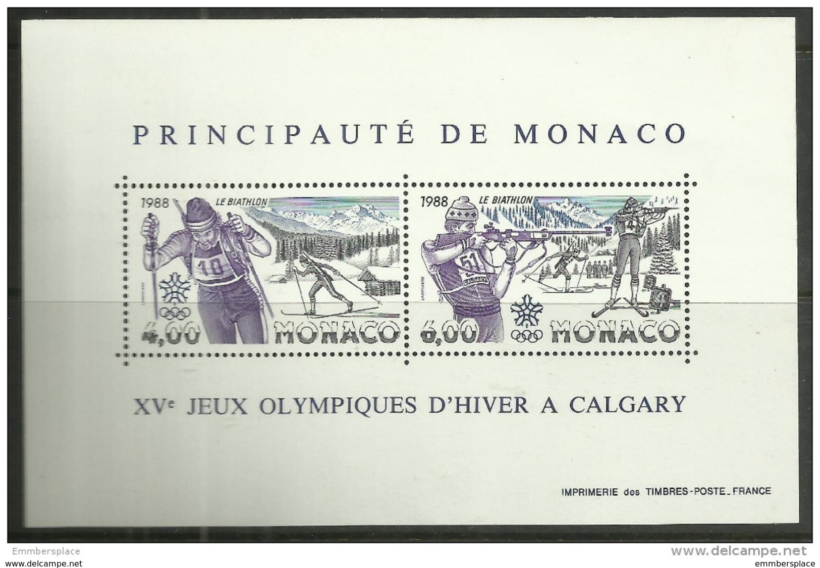 Monaco - 1988 Calgary Winter Olympics S/sheet  MNH **   SG 1867  Sc 1620 - Blocks & Sheetlets