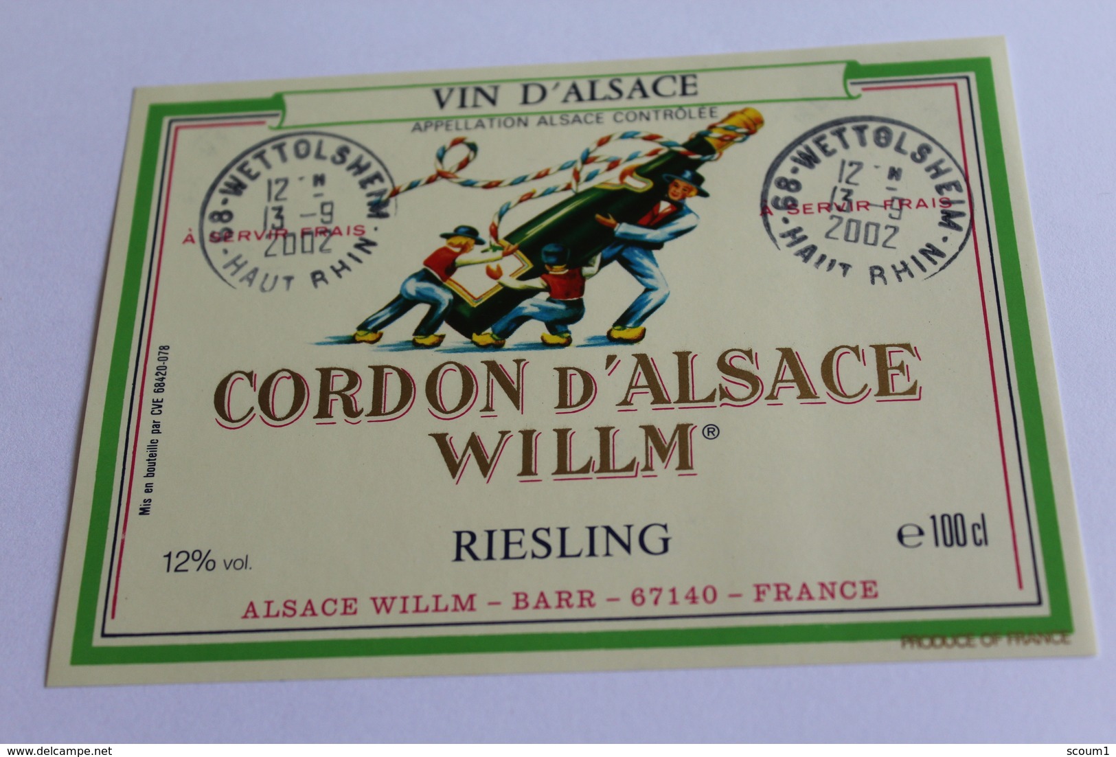 Etiquette Neuve Jamais Servie Vin D Alsace RIESLING CORDON D ALSACE WILLM Barr - Riesling