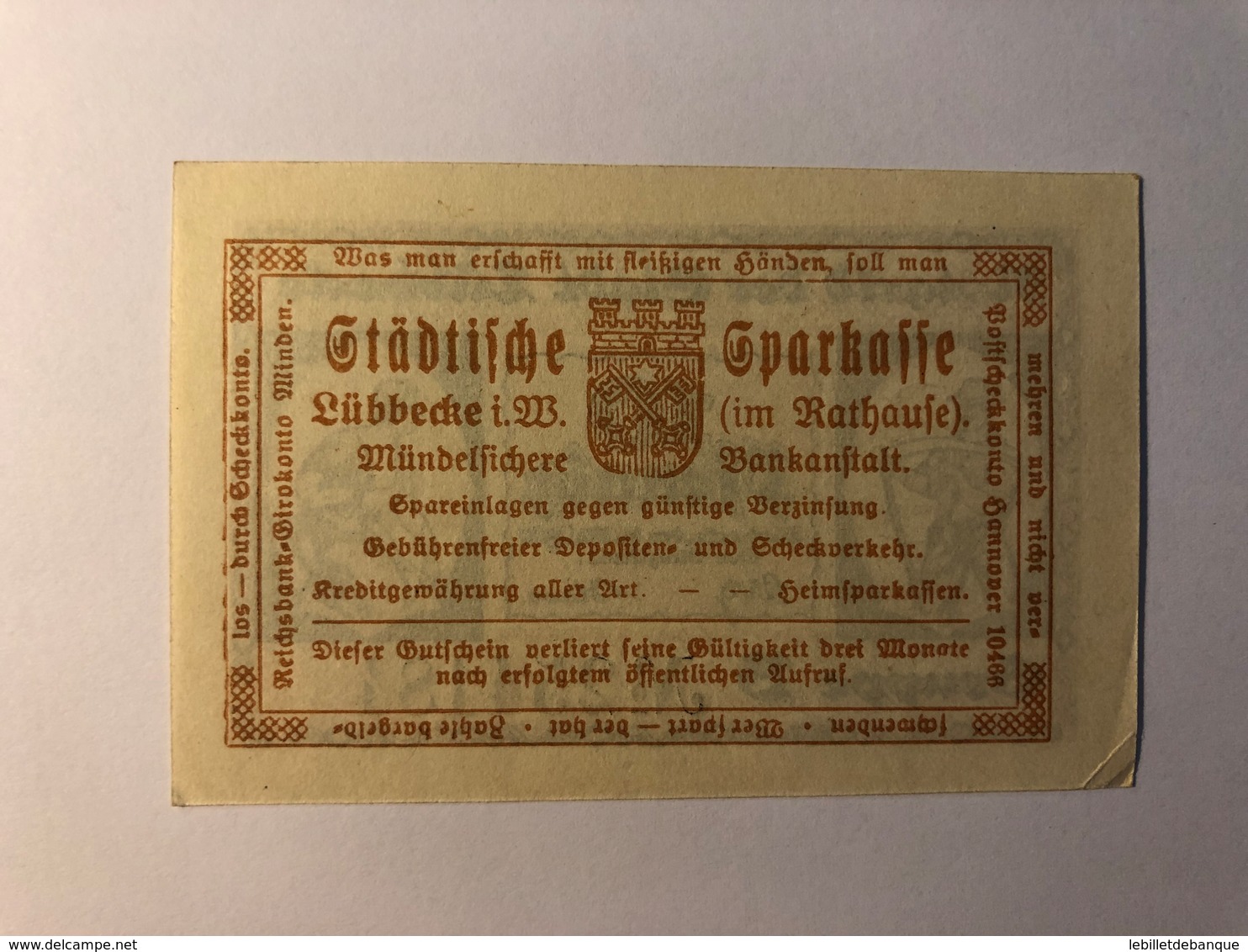 Allemagne Notgeld Lubeck 10 Pfennig - Collections