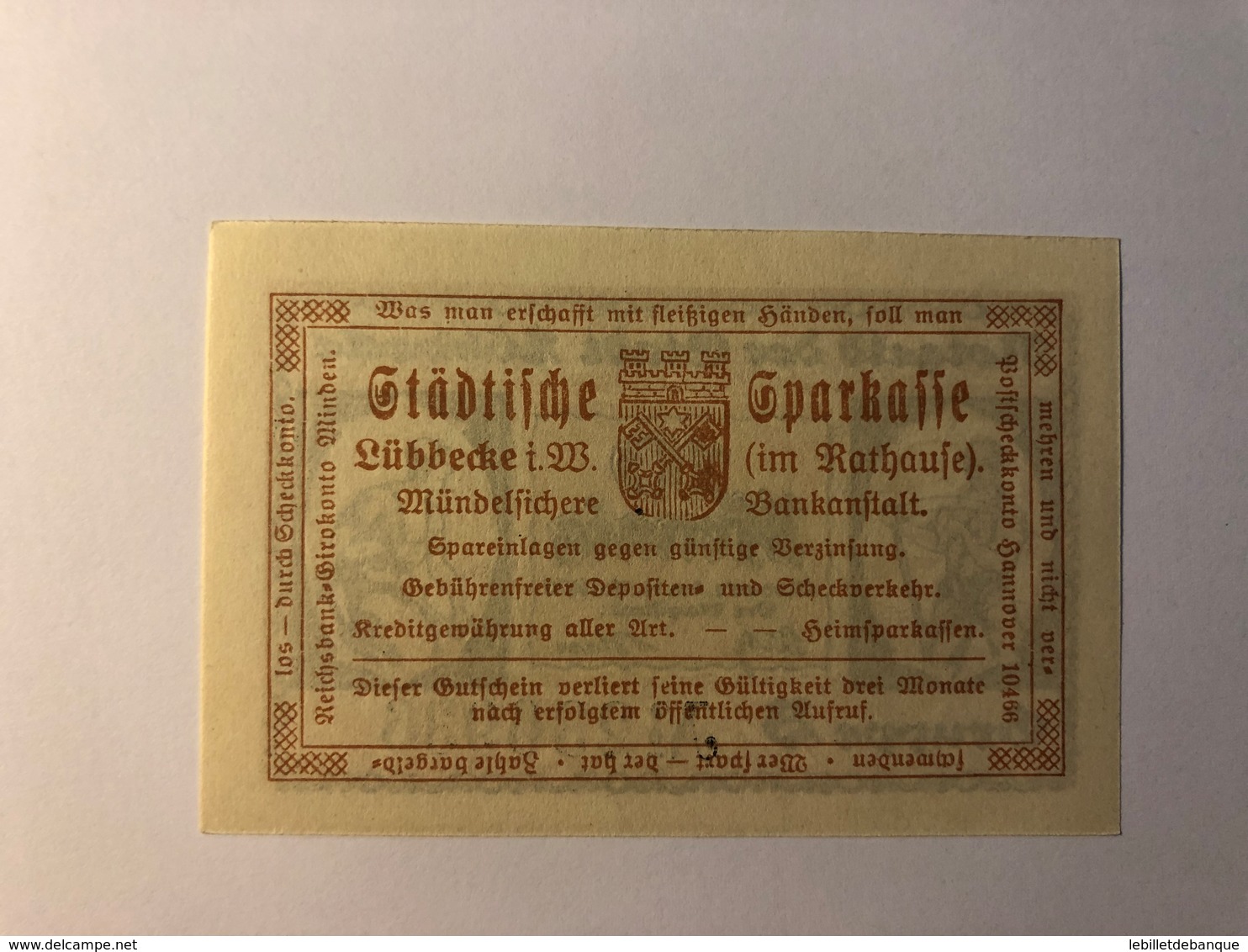 Allemagne Notgeld Lubeck 10 Pfennig - Collections