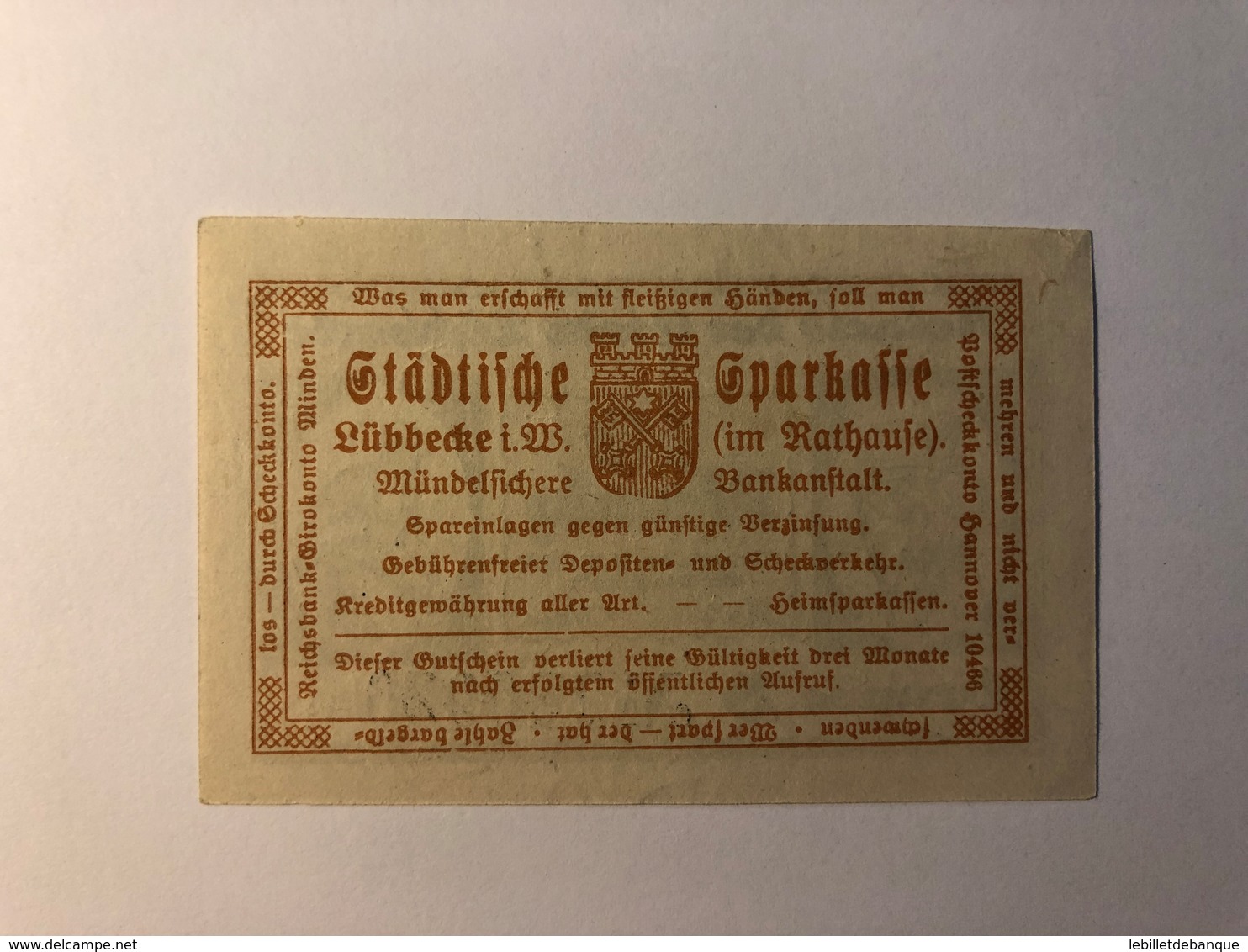 Allemagne Notgeld Lubeck 10 Pfennig - Collections