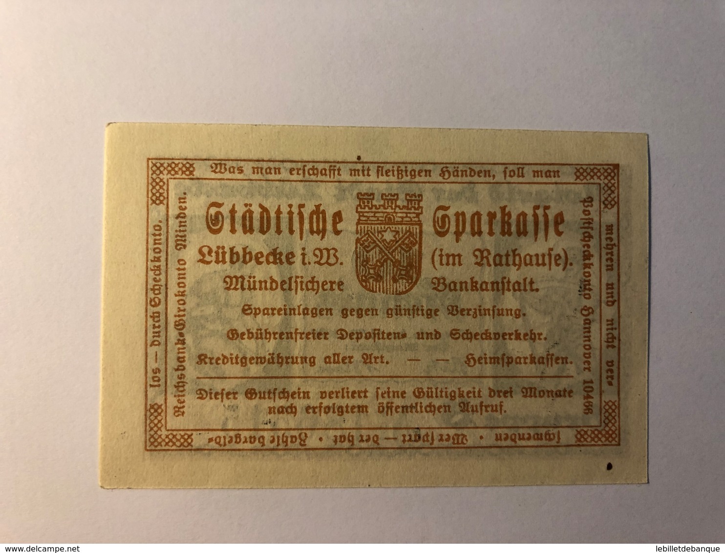 Allemagne Notgeld Lubeck 10 Pfennig - Collections