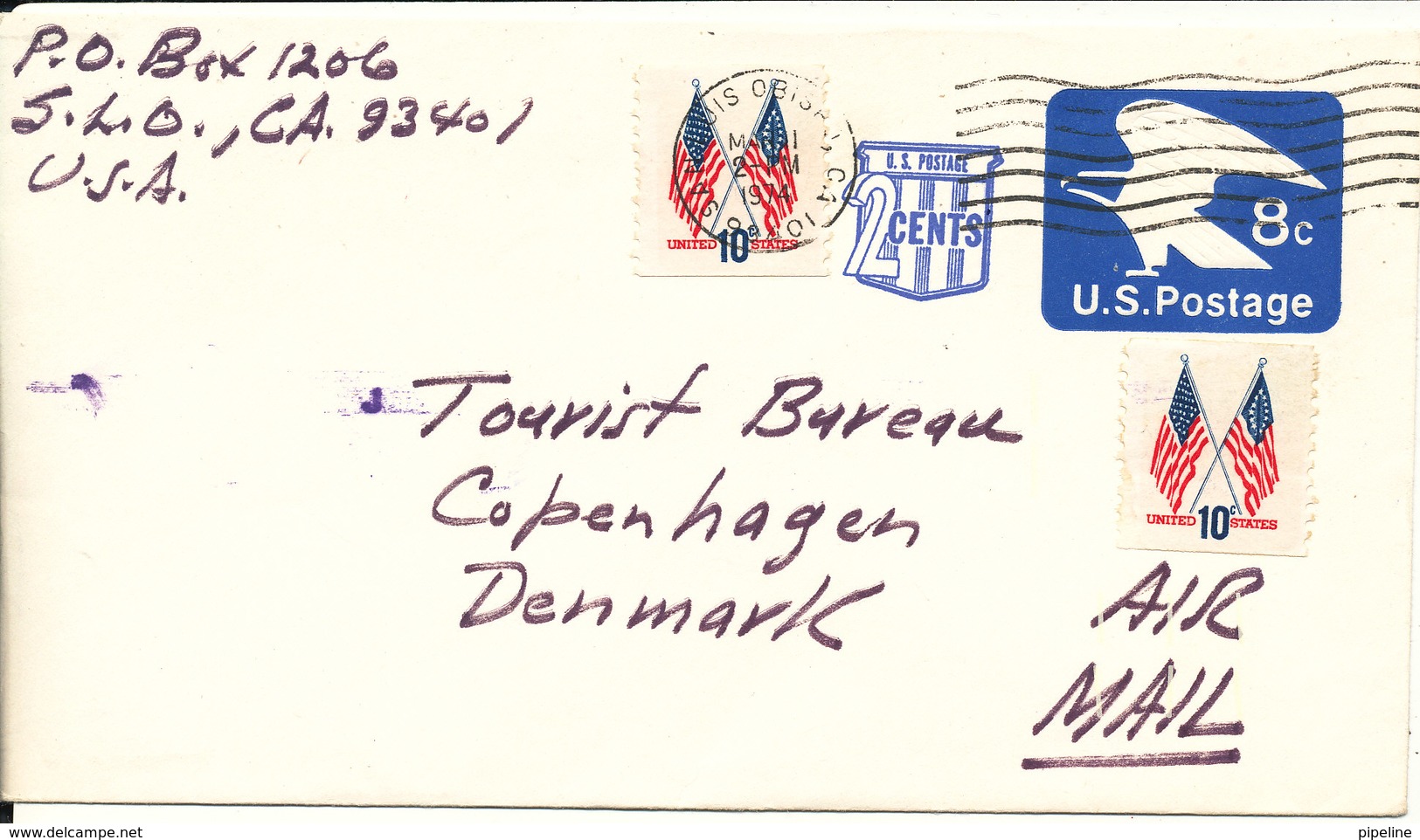 USA Postal Stationery Cover Uprated And Sent To Denmark 1974 - Postal History