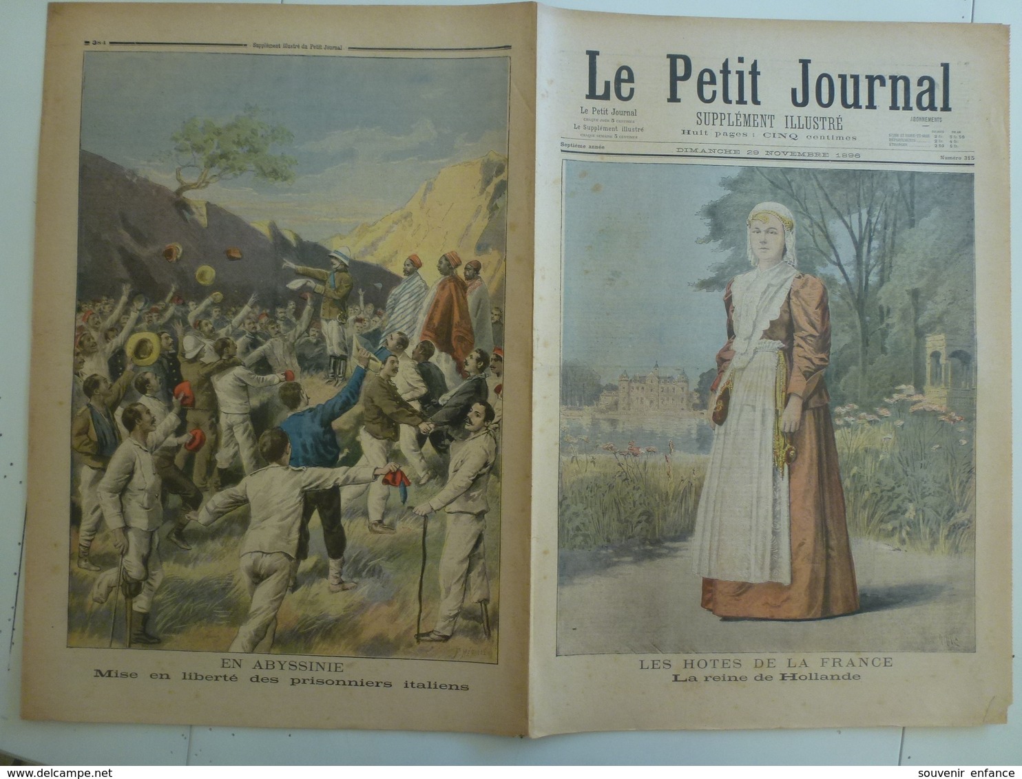 Le Petit Journal 20 Novembre 1896 315 La Reine De Hollande En Abyssinie Mise En Liberté Des Prisonniers Italiens - 1850 - 1899