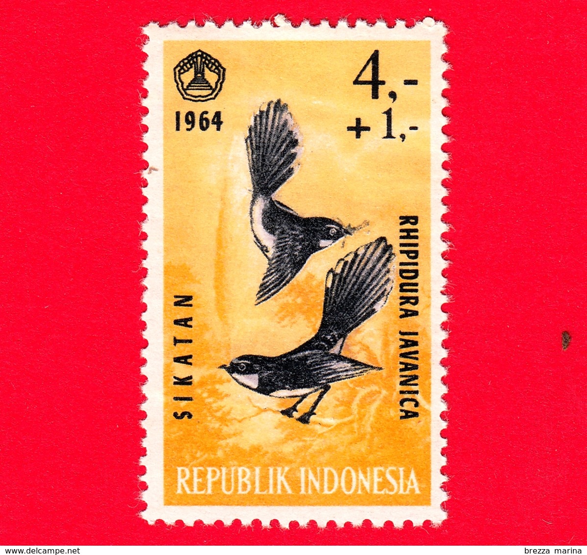 Nuovo - MNH - INDONESIA - 1965 - Uccelli - Birds - Malaysian Pied Fantail (Rhipidura Javanica) - 4,- +1 - Indonesia