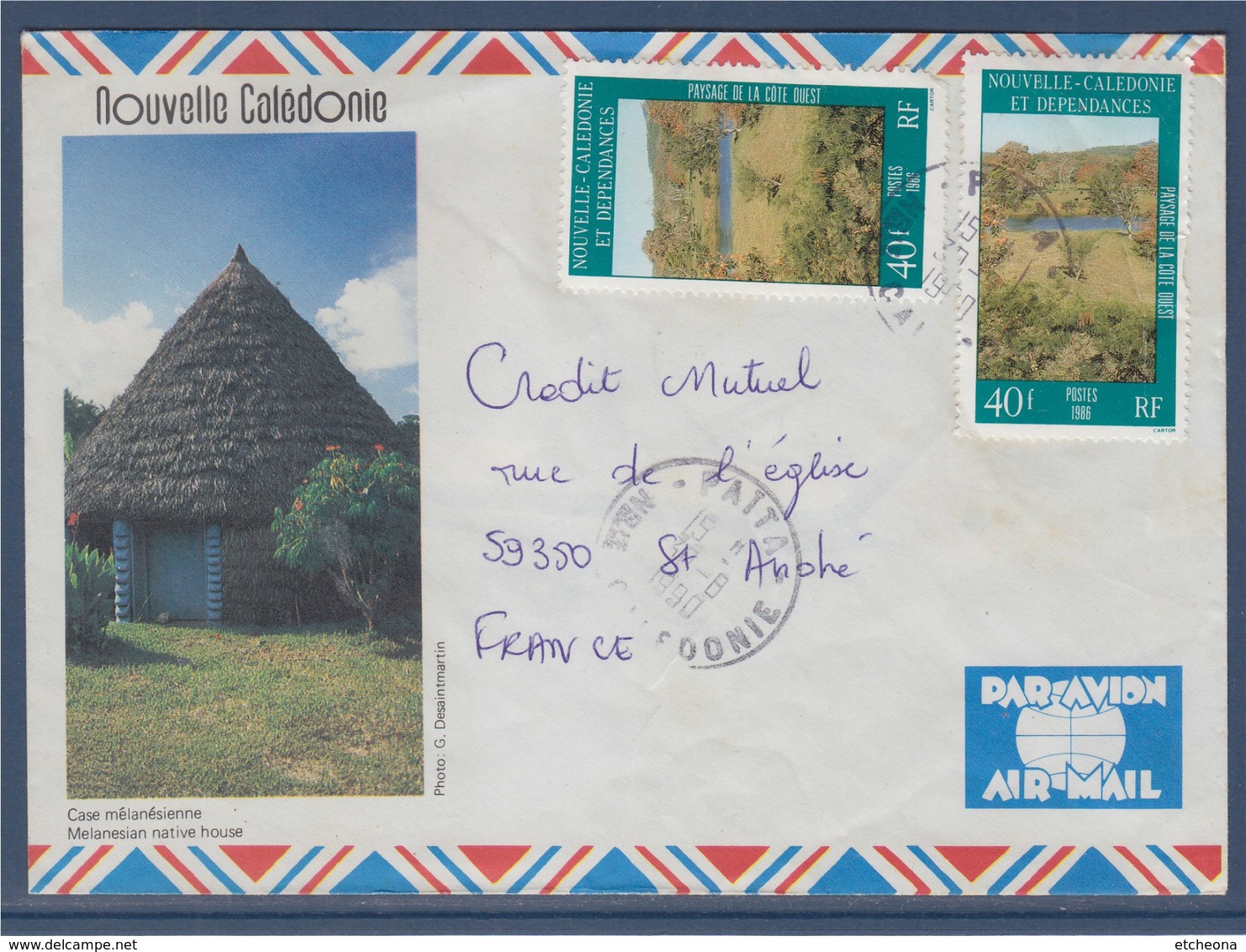 = Nouvelle-Calédonie 30.8.90 Enveloppe Illustrée 2 Timbres 525 (de 1986) Paysages Calédoniens Côte Ouest - Covers & Documents