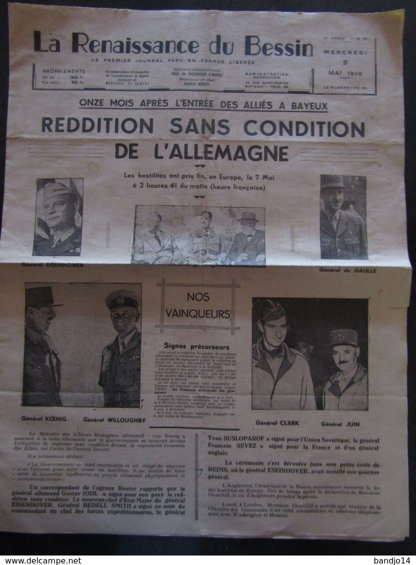 RARE - BAYEUX  - Journal  "La Renaissance Du Bessin "  Lot De 3 Numéros Dont  Le 9 Mai 1945 - Andere & Zonder Classificatie