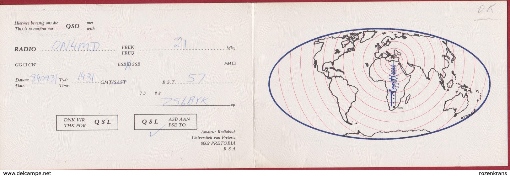 QSL Card Amateur Radio Funkkarte ZS6 TUK Zuid-Afrika South Africa Universiteit Van Pretoria - Radio Amateur