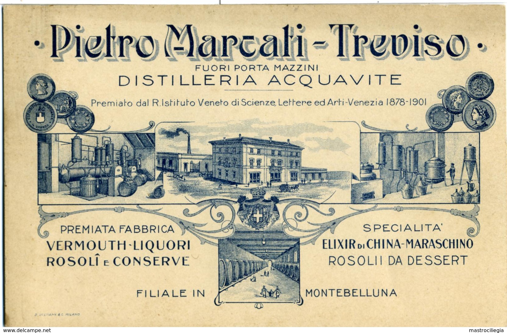 PIETRO MARCATI  TREVISO  Distilleria  Premiata Fabbrica Vermouth Liquori Rosoli Conserve Elisir Di China Maraschino - Pubblicitari