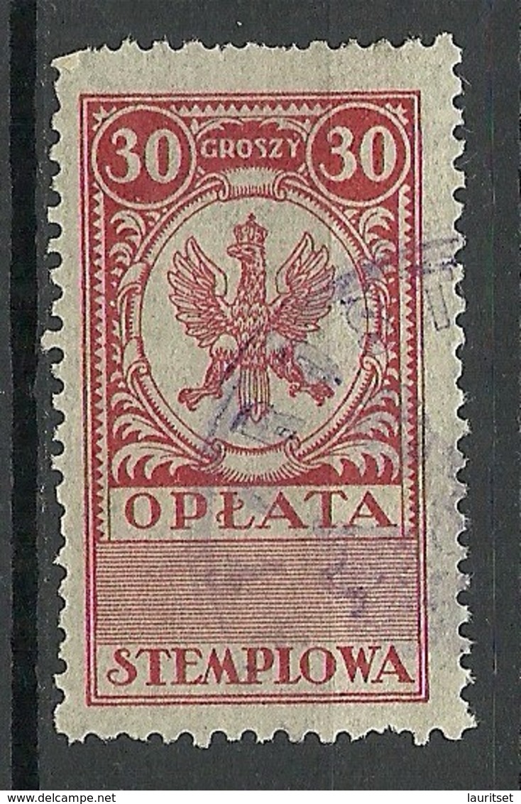 POLEN Poland Ca 1920 Documentary Tax Oplata Stempelmarke 30 Gr. O - Fiscaux