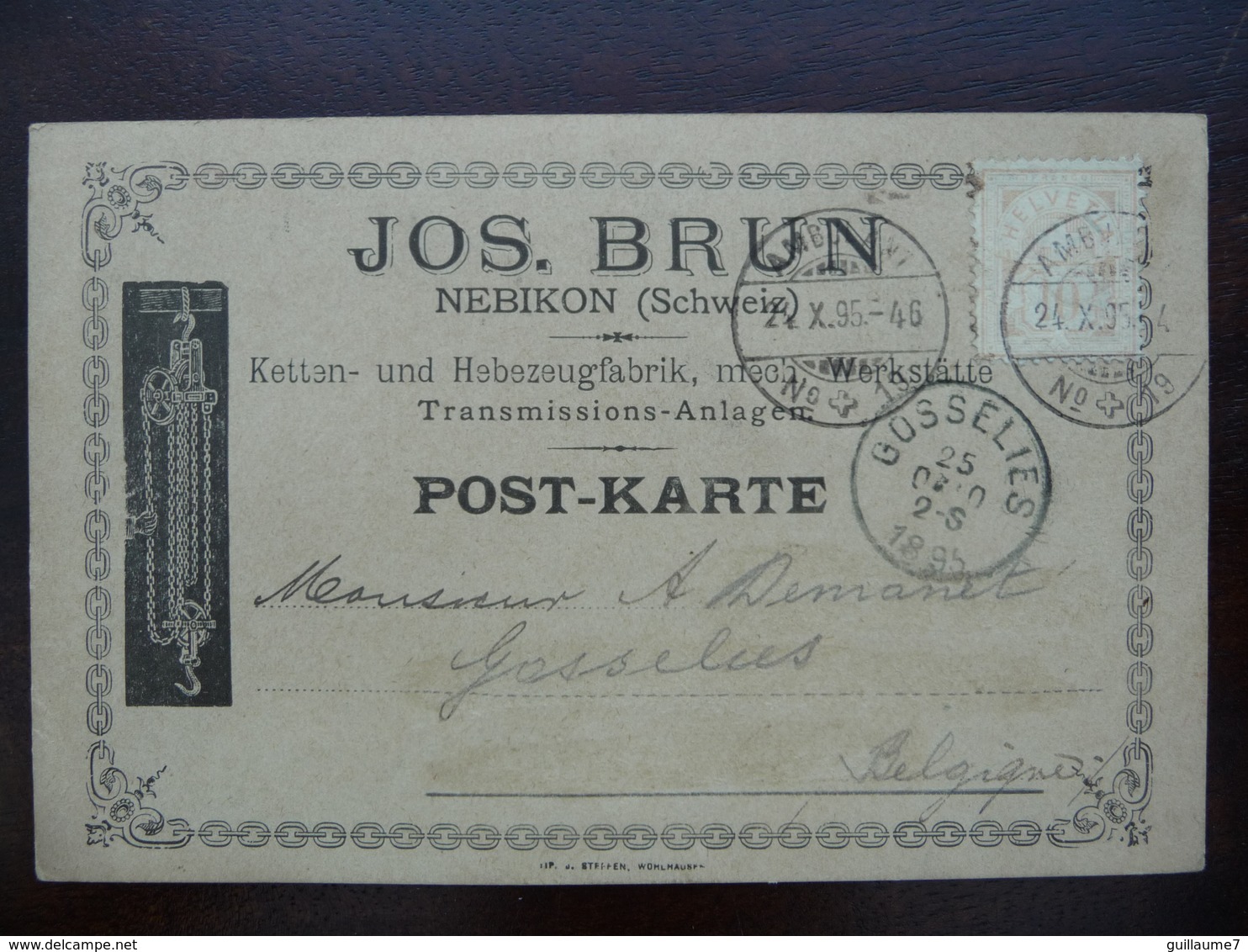 CPA - Nebikon (Schweiz) Jos. Brun à Gosselies - Cachet Ambulant N° 19 - 1895 - Autres & Non Classés