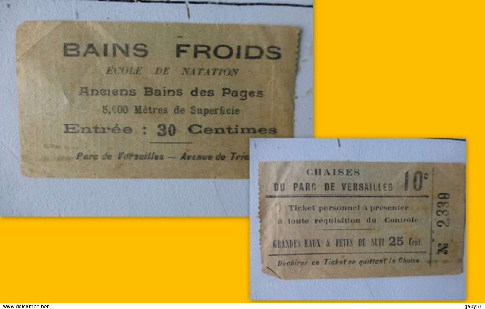 Versailles, Ticket De Bains Froids, école Natation, Chaises, Vers 1900 ?  ; PAP02 - Tickets D'entrée