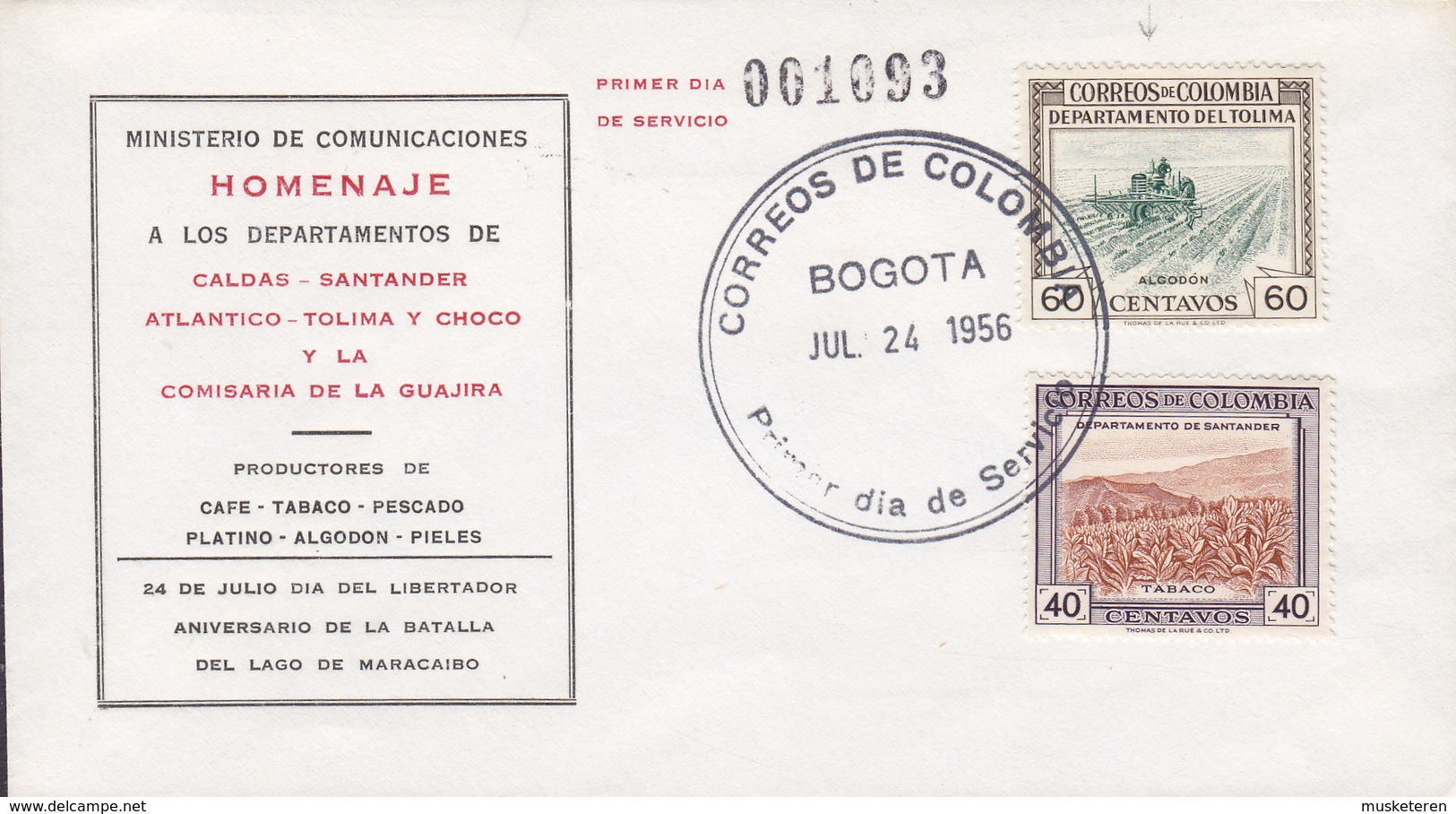 Chile Ersttags Brief FDC Cover 1956 Ministerio De Comunicaciones Cafe Tabaco Algodon - Chile