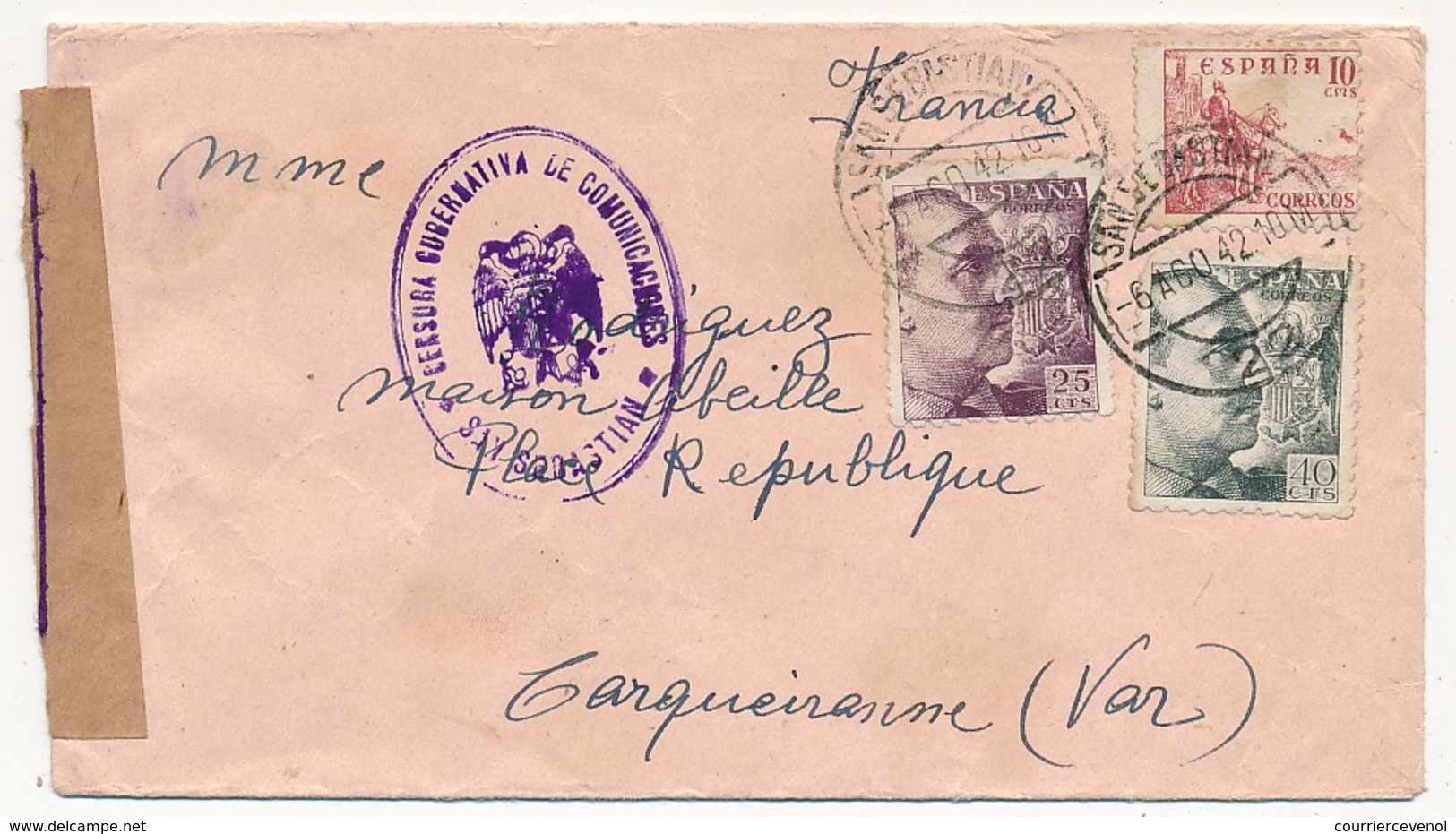 ESPAGNE - Enveloppe Censurée "Censura Gubernativa De Comunicaciones - SAN SEBASTIAN - 1942 - Lettres & Documents