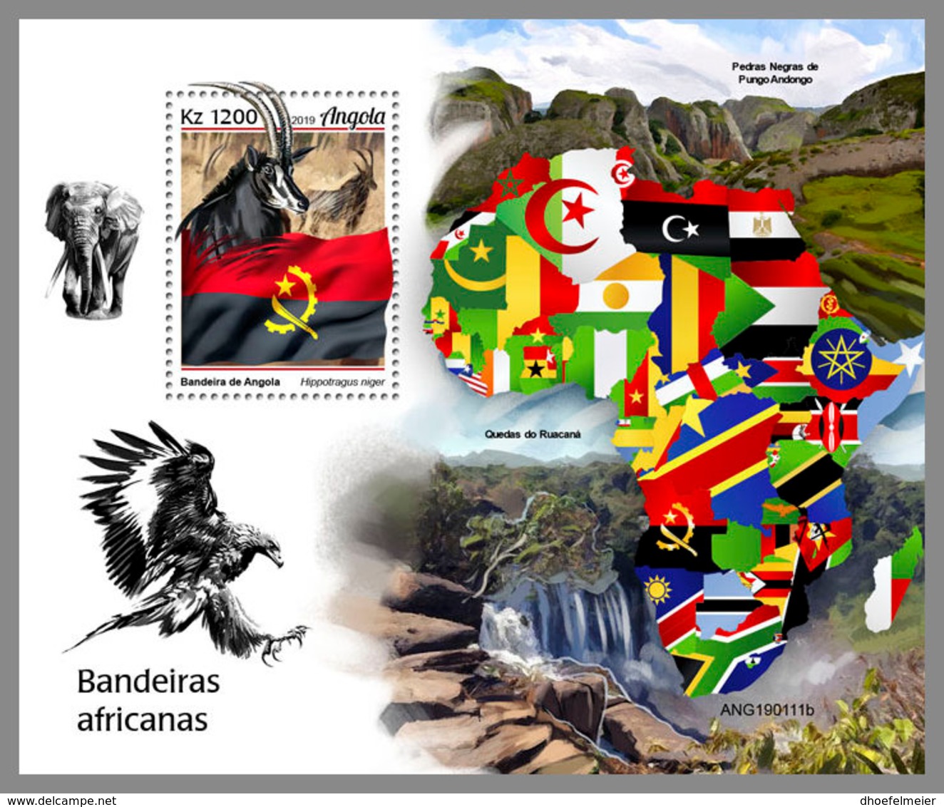 ANGOLA 2019 MNH African Flags Afrikanische Fahnen Drapeaux Africains S/S - IMPERFORATED - DH1924 - Francobolli