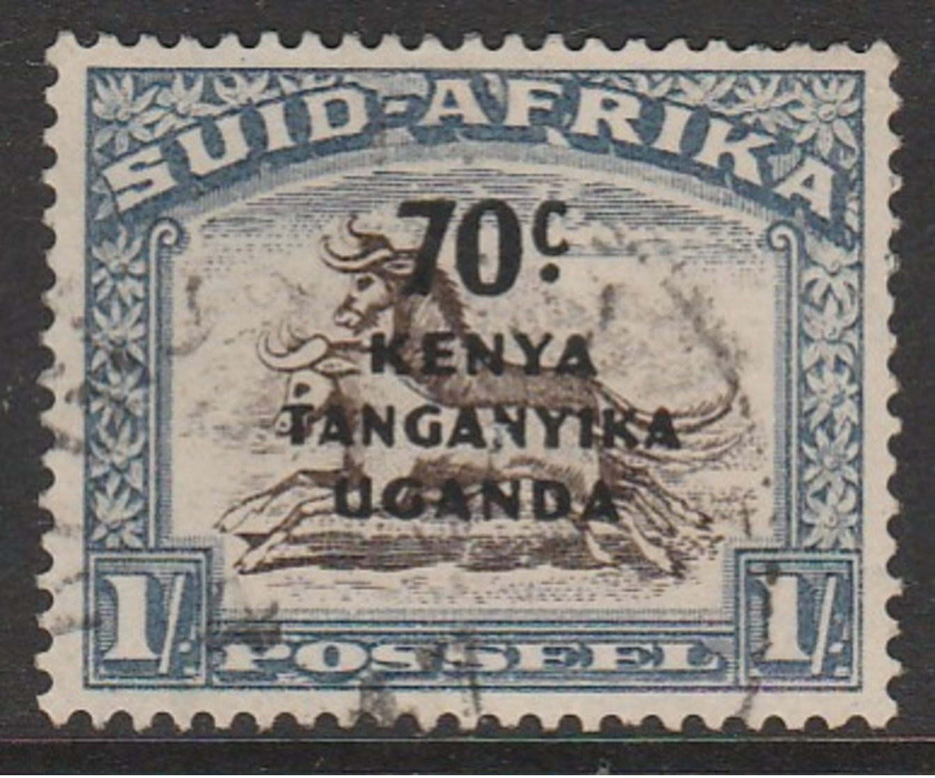 Kenya 1941 S Africa Overprinted "KENYA TANGANYIKA UGANDA" Surcharged Value 70 C Greyish Ultramarine/violet  SW 47 O Used - Kenya, Uganda & Tanganyika