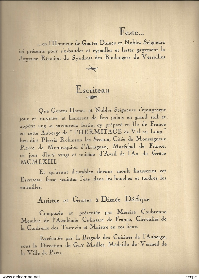 Menu Du Syndicat Des Boulangers La Ponponnette - Menu