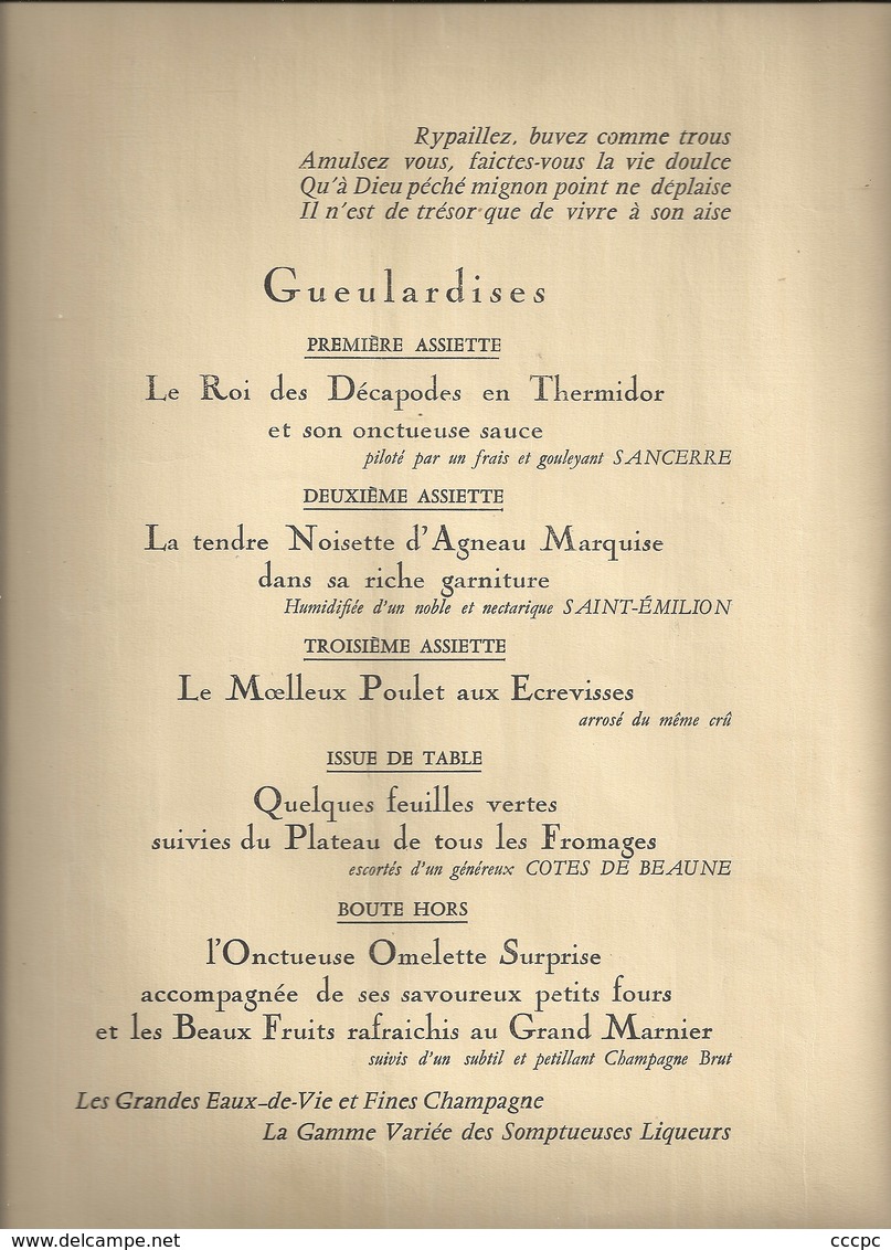 Menu Du Syndicat Des Boulangers La Ponponnette - Menu