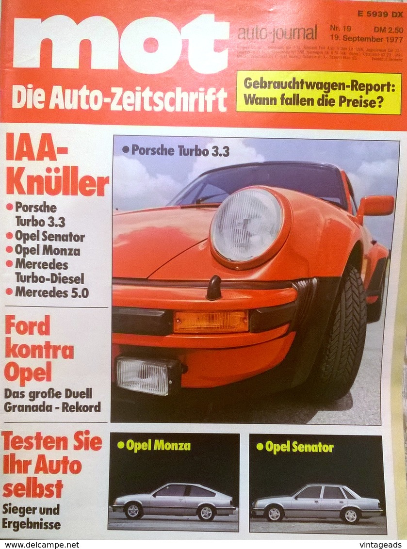 CA132 Autozeitschrift Mot Auto-journal, Nr. 19/1977, Porsche Turbo 3.3, Neuwertig - Cars & Transportation