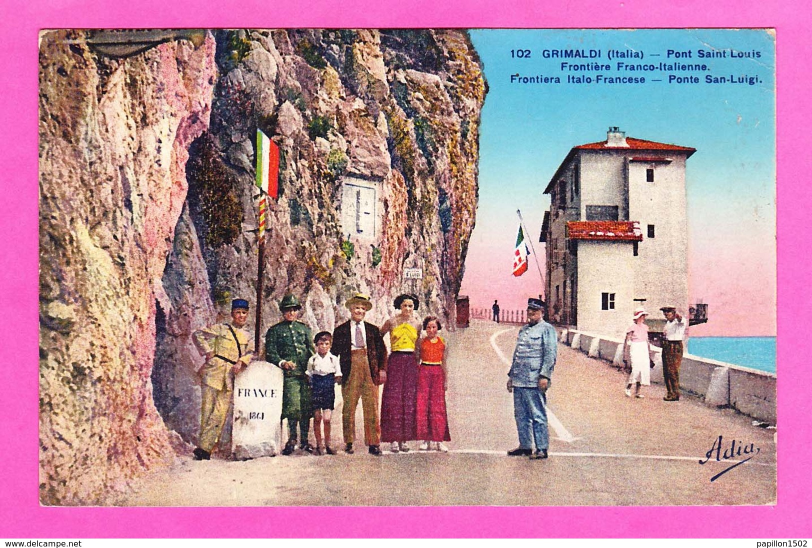 F-06-Grimaldi-01PH25 Le Pont Saint Louis, Frontière Franco-italienne, Animation, Douaniers, Cpa Colorisée - Autres & Non Classés