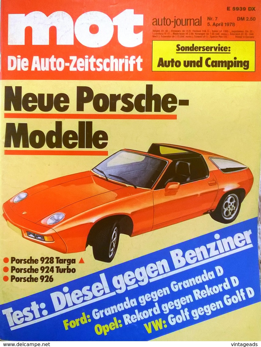 CA133 Autozeitschrift Mot Auto-journal, Nr. 7/1978, Porsche 924 Turbo, 928 Targa, 926 - Auto & Verkehr