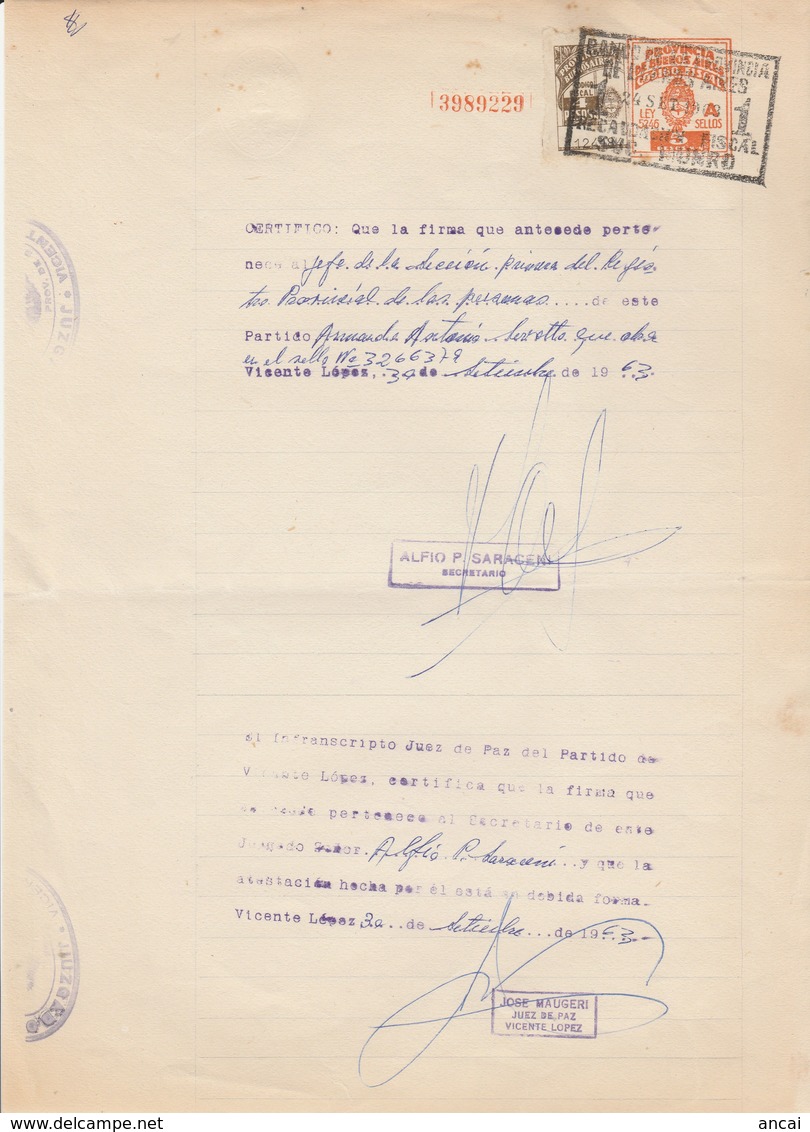 Argentina. 1963. Marche Da Bollo Su Documento - Altri & Non Classificati