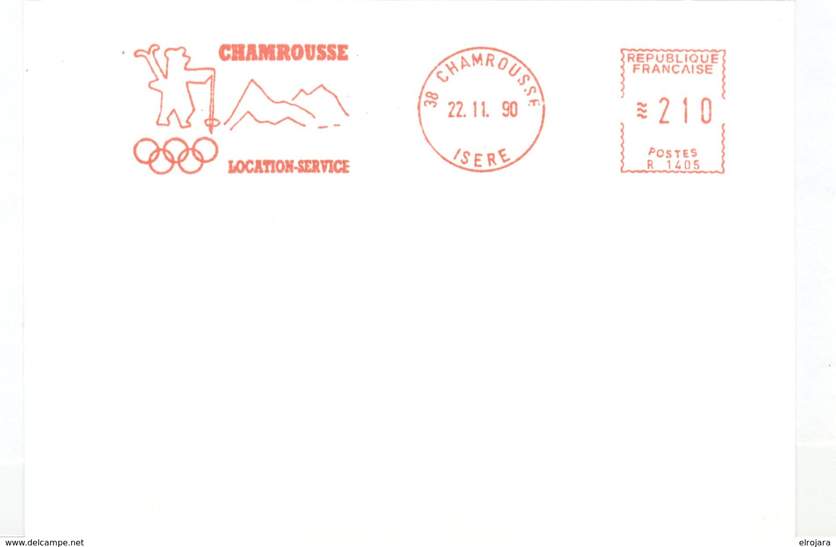 FRANCE Card With Metercancel Chamrousse 38 Jeux Olympiques D'Hiver 1968 - Winter 1992: Albertville