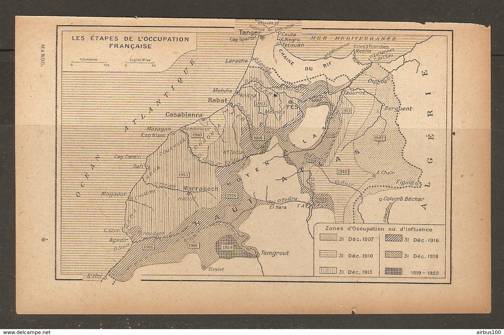 CARTE PLAN 1921 MAROC MOROCCO - PROTECTORAT FRANCAIS - LES ETAPES De L'OCCUPATION Ou D'INFLUENCE De 1907 à 1920 - Mapas Topográficas