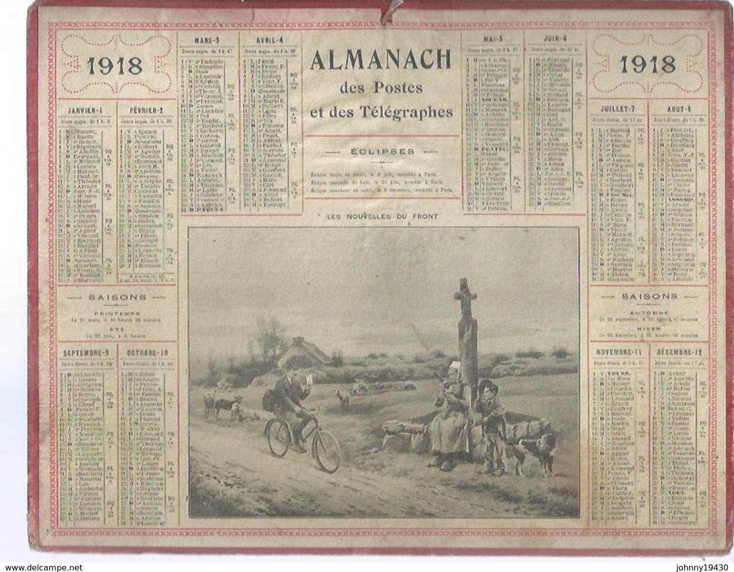 ALMANACH DES POSTES  1918 ( CALENDRIER ) ( LES NOUVELLES DU FRONT - Déssin: ? ) FACTEUR - Grand Format : 1901-20