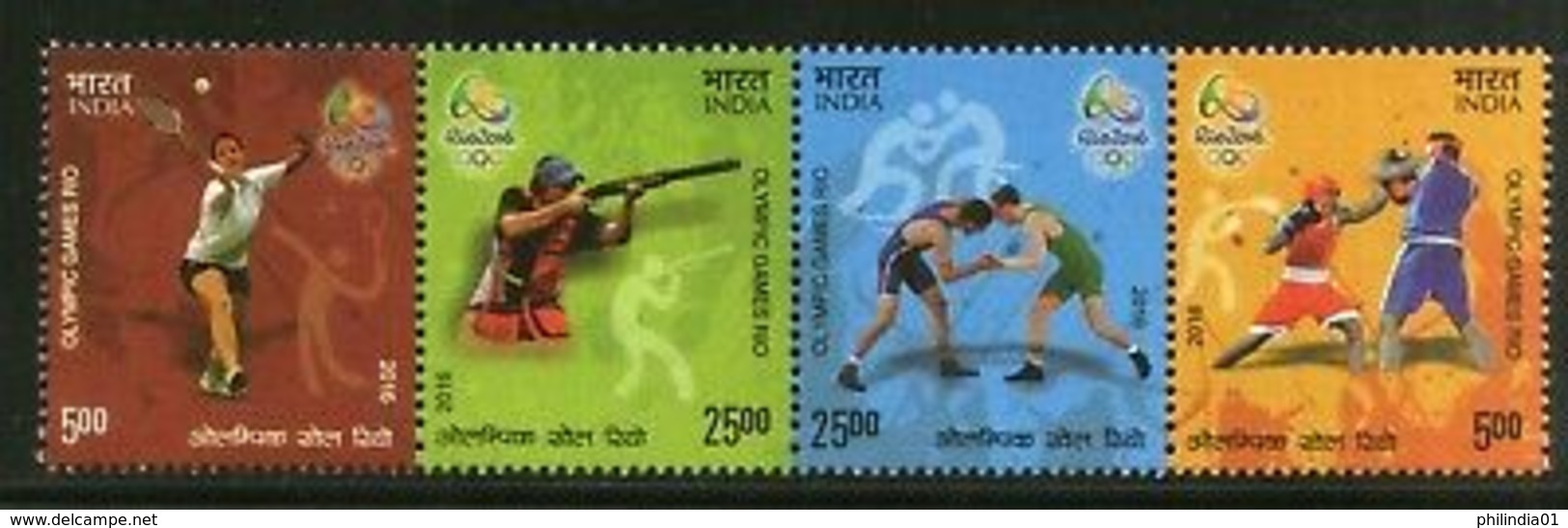 India 2016 Rio Olympic Games Badminton Wrestling Sport Sc 2803 Se-Tenant MNH - Summer 2016: Rio De Janeiro