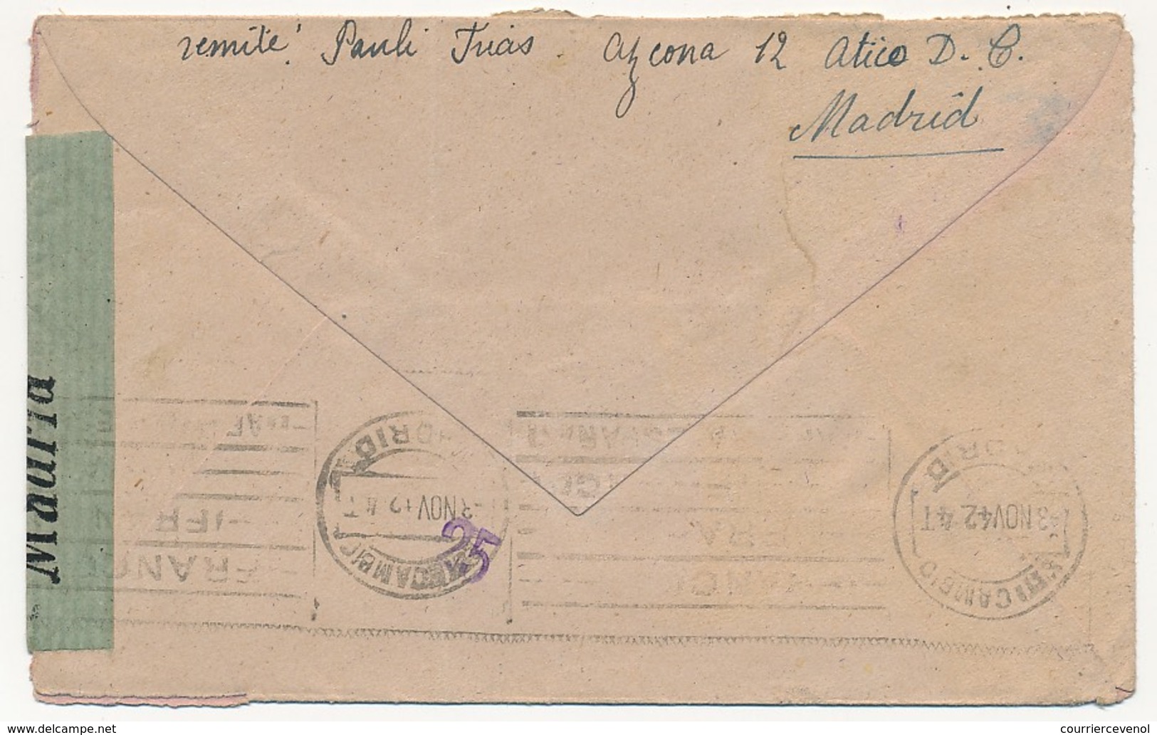 ESPAGNE - Enveloppe Censurée De Madrid, Bande "Censura Gubernativa Madrid" 1942 - Lettres & Documents