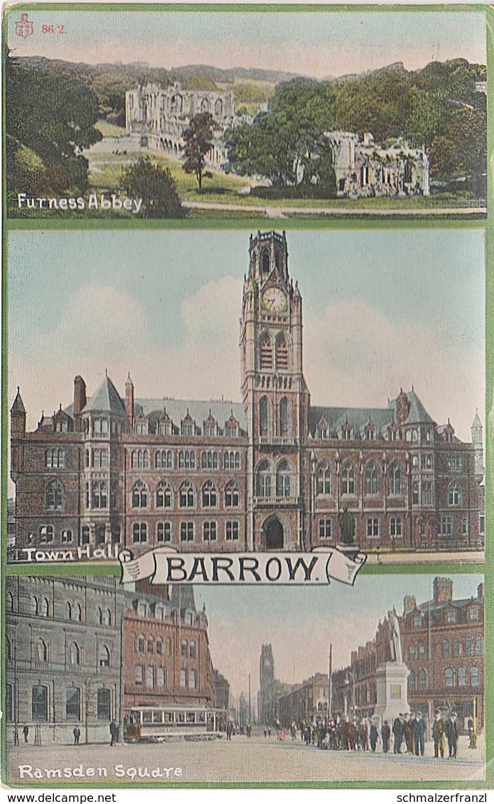 AK Barrow In Furness Abbey Town Hall Ramsden Square Tram Cumbria Cumberland Westmorland United Kingdom England UK - Barrow-in-Furness