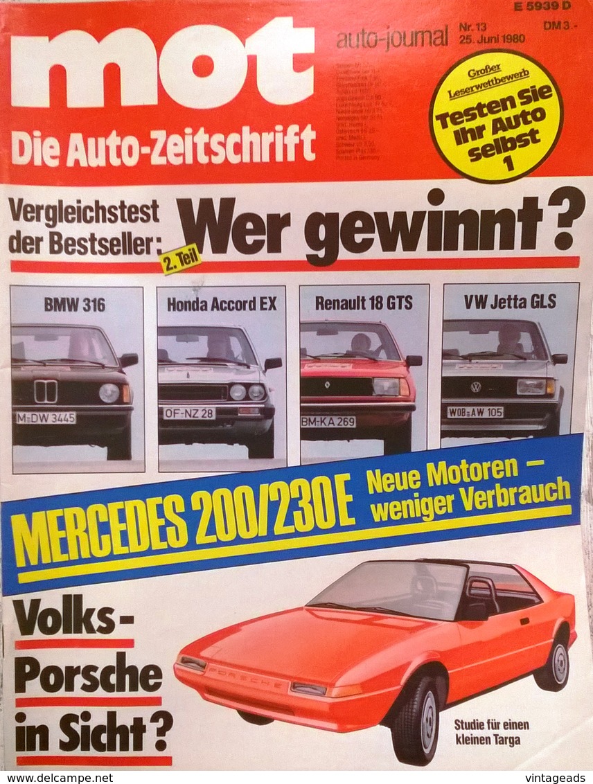 CA145 Autozeitschrift Mot Auto-journal, Nr. 13/1980, Porsche Targa, Neuwertig - Auto En Transport