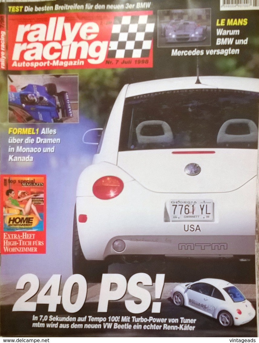 CA146 Autozeitschrift Rallye Racing, Nr. 7/1998, VW-Beetle Testbericht, Neuwertig - Cars & Transportation