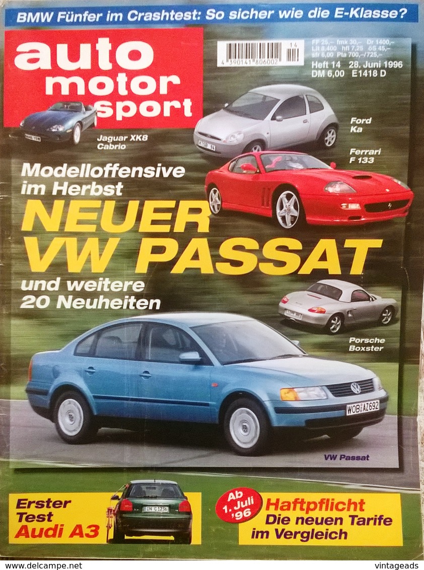CA149 Autozeitschrift Auto Motor Und Sport, Nr. 14/1996, Ferrari F 133, VW Passat, Porsche Boxster, Neuwertig - Automobile & Transport