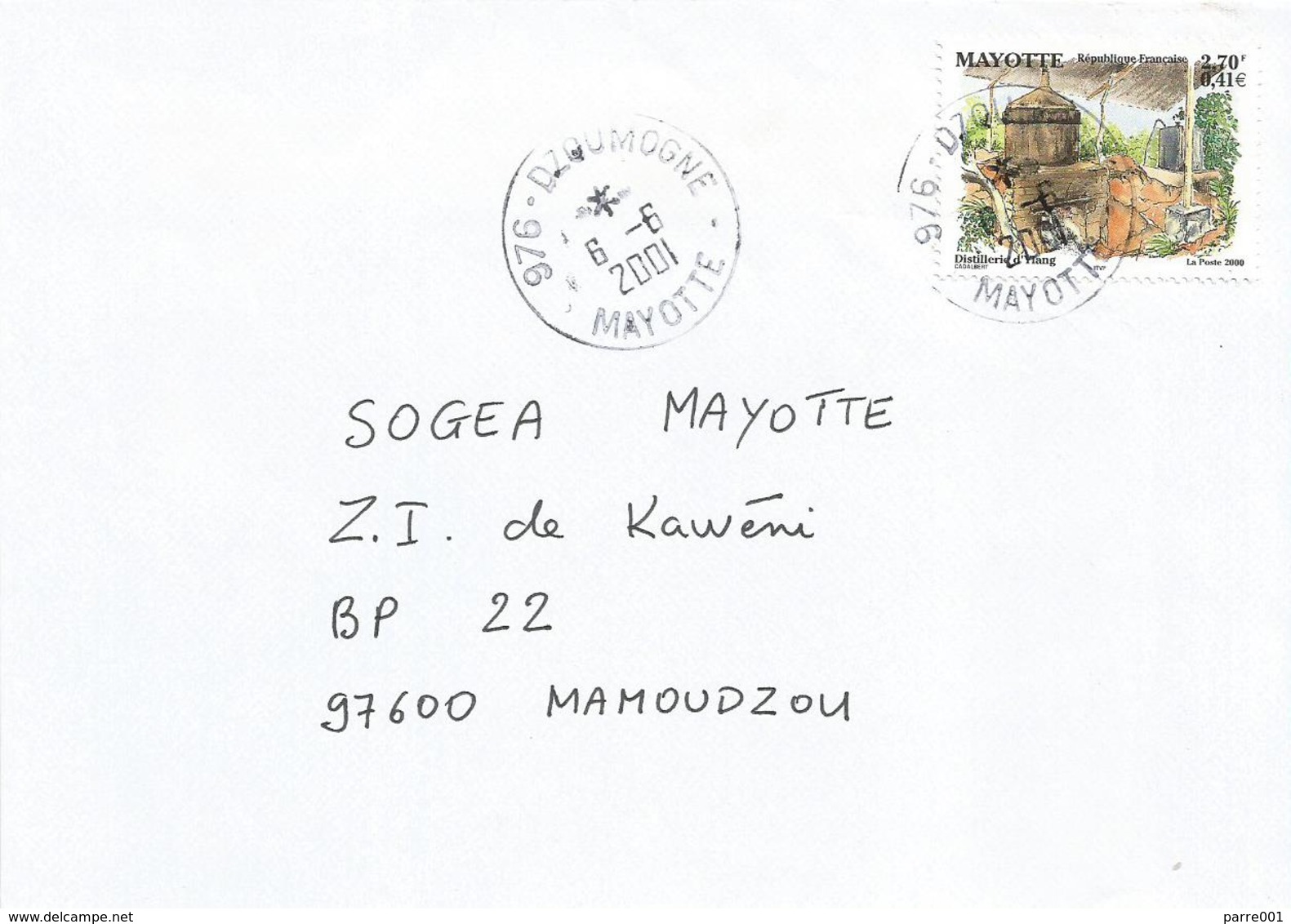 Mayotte 2001 Dzoumogne Ylang Perfum Distillery Domestic Cover - Lettres & Documents