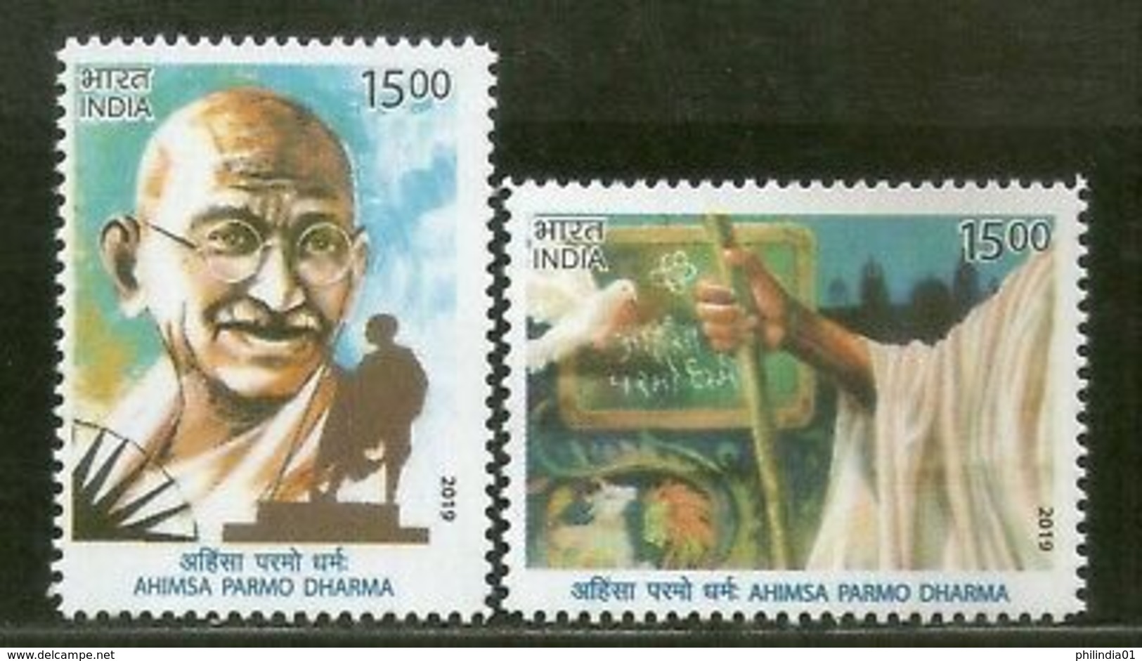 India 2019 Mahatma Gandhi Ahimsa Permo Dharma Nonviolence Religion 2v MNH - Mahatma Gandhi