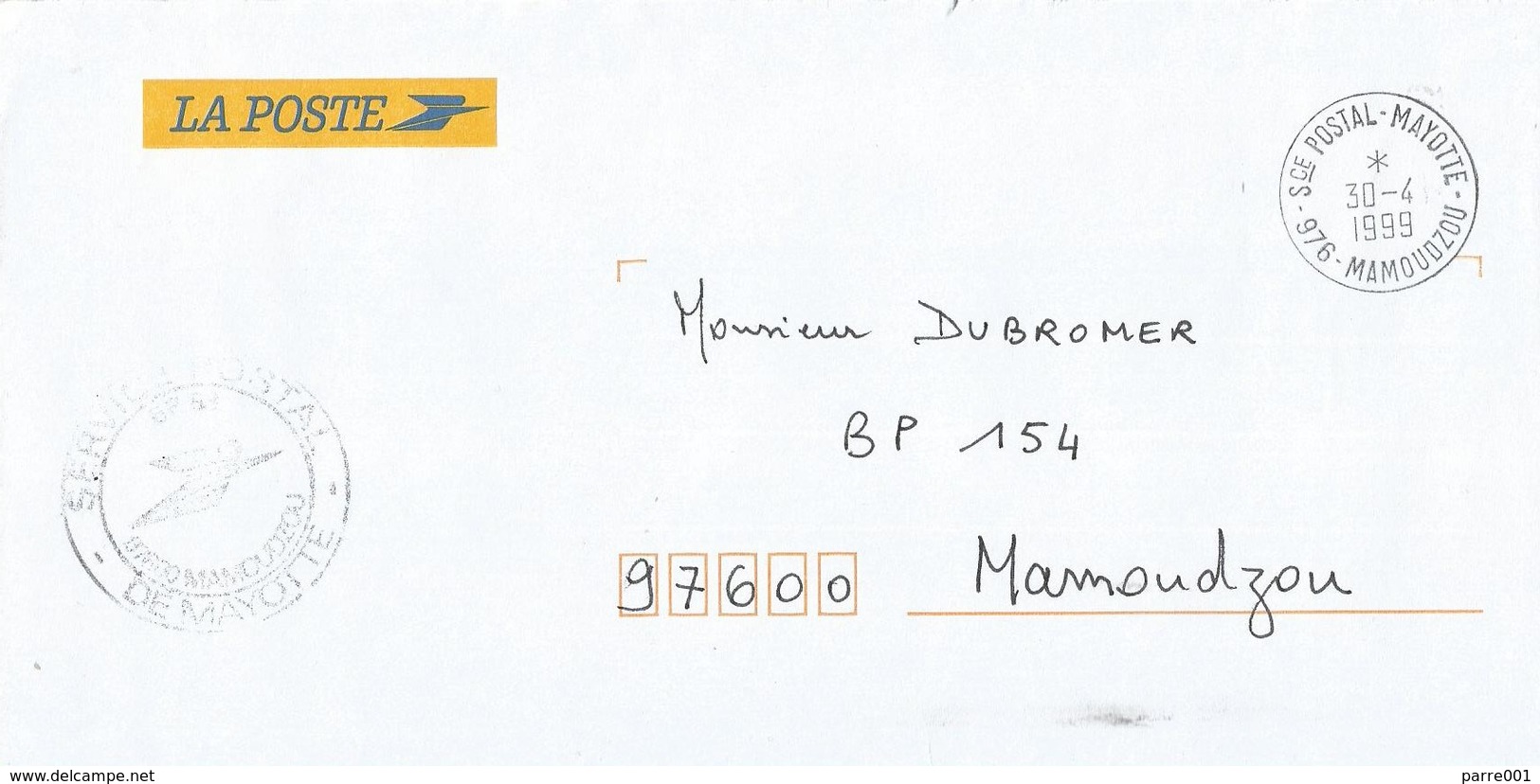 Mayotte 1999 Sce Postal Mayotte Mamoudzou Unfranked Domestic Cover - Cartas & Documentos