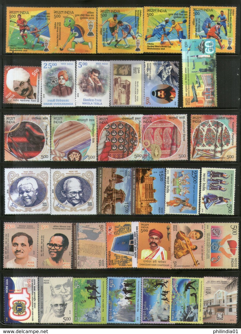 India 2018 Year Pack Of 117 Stamps Mahatma Gandhi Textile Joints Issue Solar MNH - Full Years