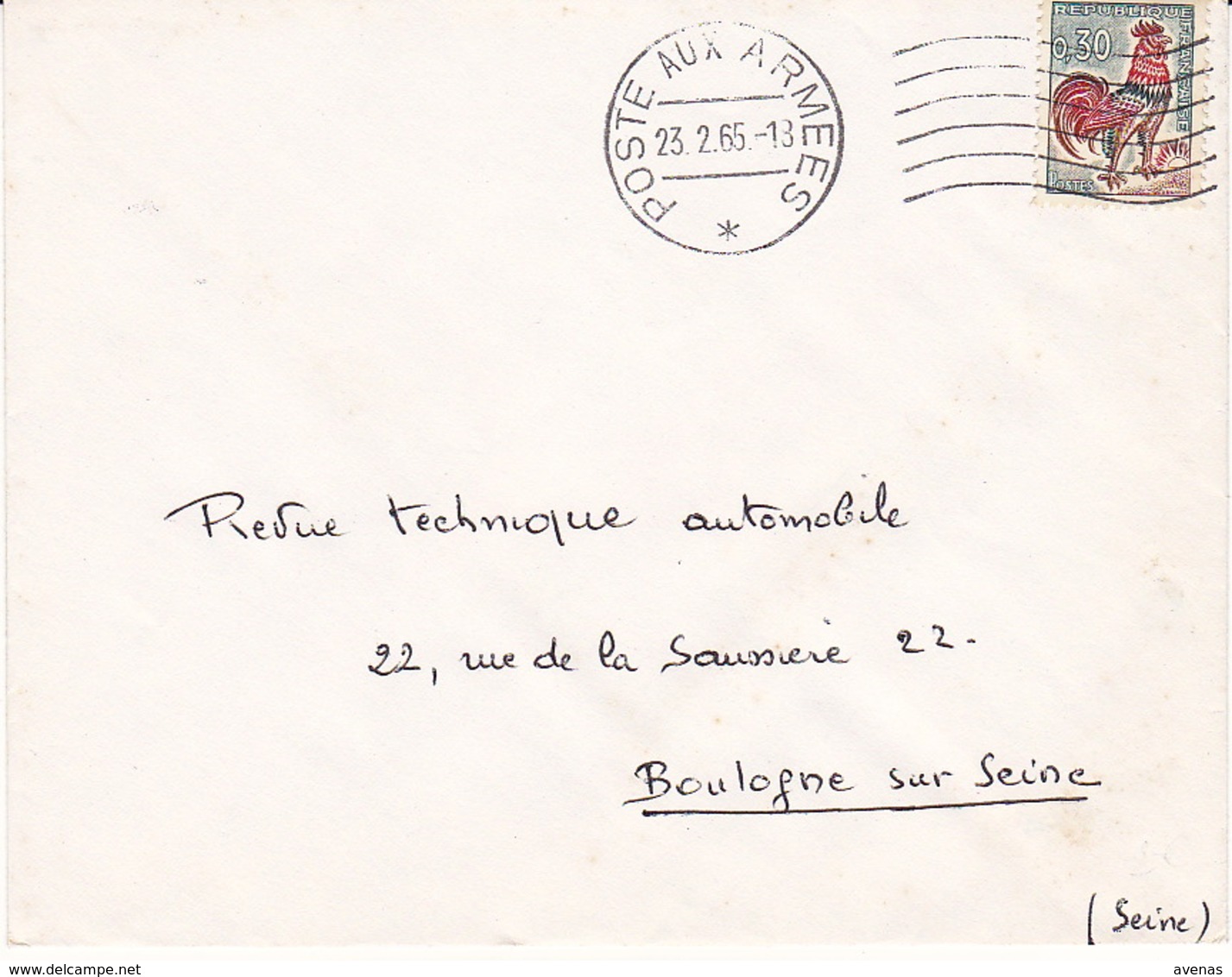 Lettre 1965 Machine KLUSSENDORF POSTE AUX ARMEES * Sur Timbre Coq De Decaris 0,30 FFA Allemagne - Cachets Militaires A Partir De 1900 (hors Guerres)